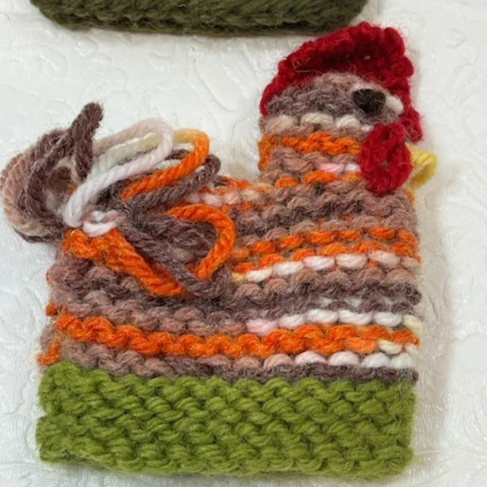 Two (2) Crocheted/Knitted Chicken/Hen Egg Cozies Covers Holder Decor 3